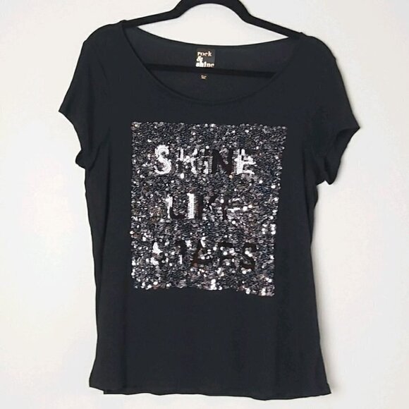 Rock & Shine Sequin Short Sleeve Top Black M - Picture 10 of 10
